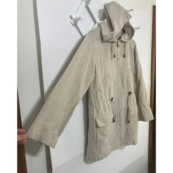 J Jill Womens Linen Blend Utility Jacket Size XSP Zip Beige Shimmer Gold Hoodie - Picture 3 of 14